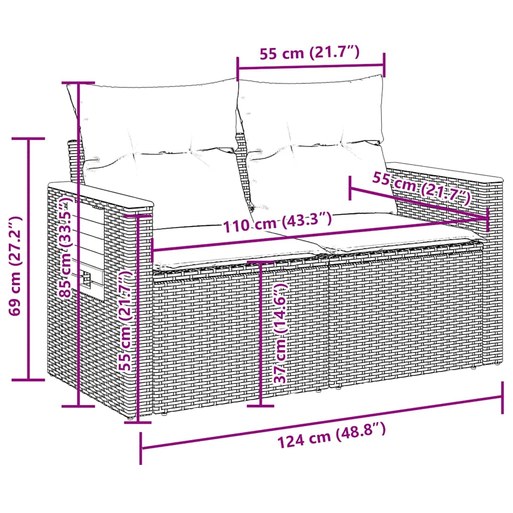 7-tlg. Garten-Sofagarnitur mit Kissen Grau Poly Rattan Akazie