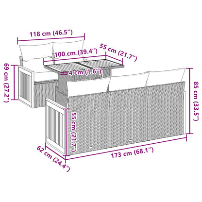 6-tlg. Garten-Sofagarnitur mit Kissen Grau Poly Rattan Akazie