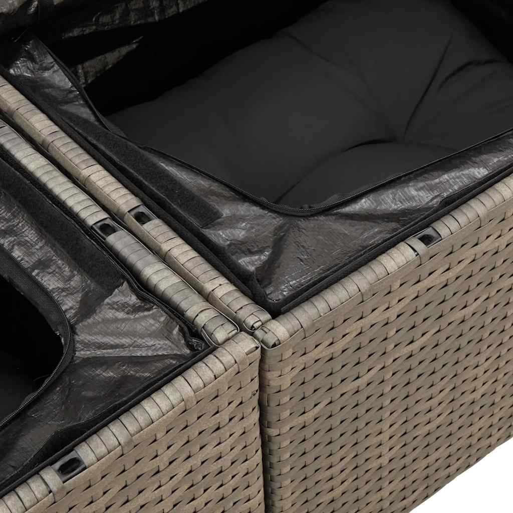 8-tlg. Garten-Sofagarnitur mit Kissen Grau Poly Rattan Akazie