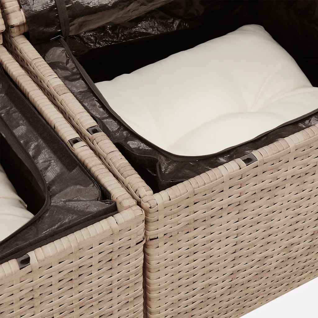 5-tlg. Garten-Sofagarnitur mit Kissen Beige Poly Rattan Akazie