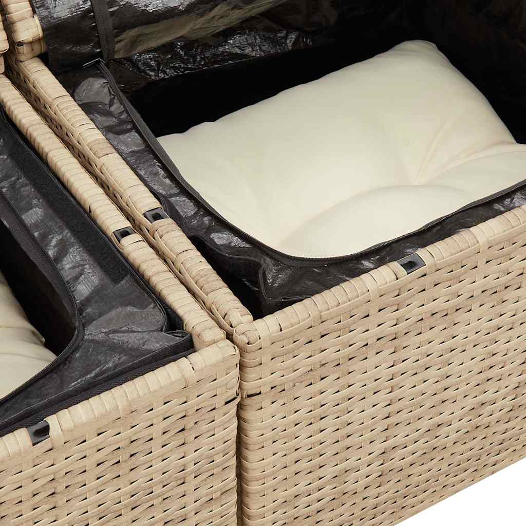 7-tlg. Garten-Sofagarnitur mit Kissen Beige Poly Rattan Akazie