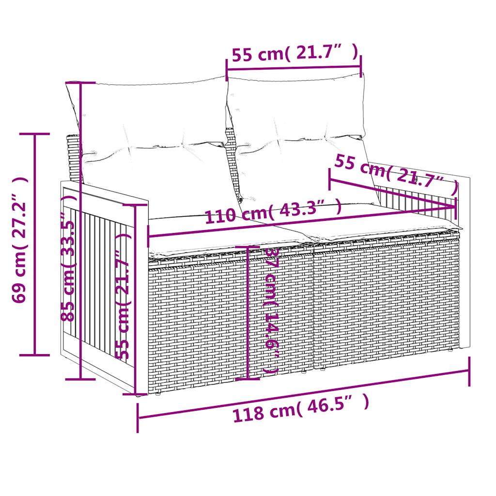 7-tlg. Garten-Sofagarnitur mit Kissen Beige Poly Rattan Akazie