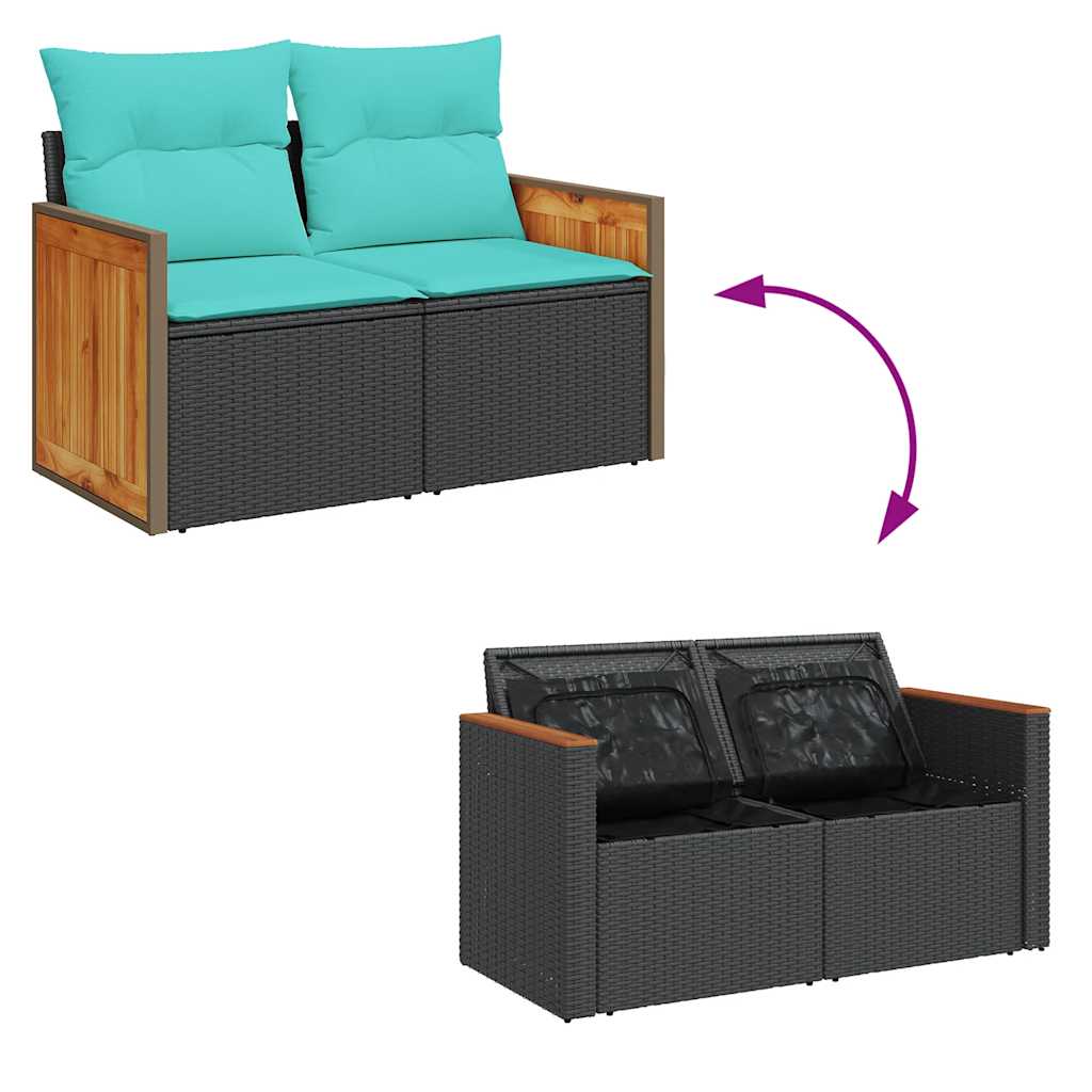 9-tlg. Garten-Sofagarnitur mit Kissen Schwarz Poly Rattan