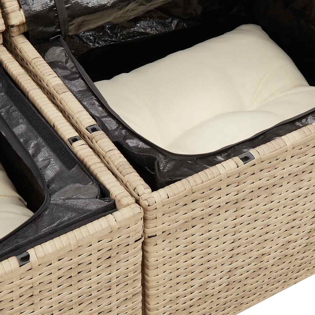 9-tlg. Garten-Sofagarnitur mit Kissen Beige Poly Rattan Akazie