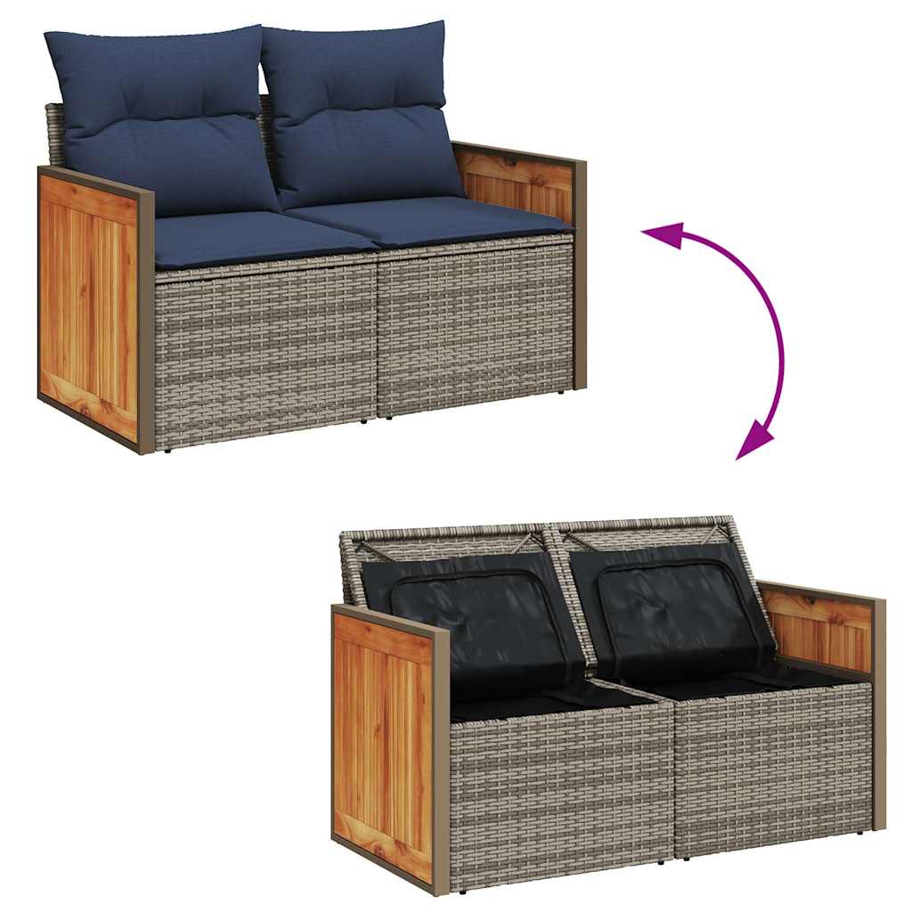 7-tlg. Garten-Sofagarnitur mit Kissen Schwarz Poly Rattan