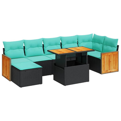8-tlg. Garten-Sofagarnitur mit Kissen Grau Poly Rattan Akazie