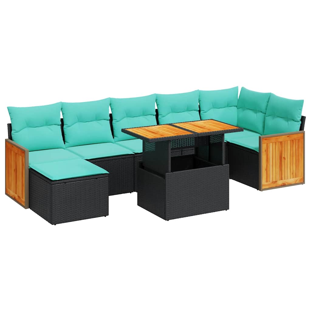 8-tlg. Garten-Sofagarnitur mit Kissen Grau Poly Rattan Akazie
