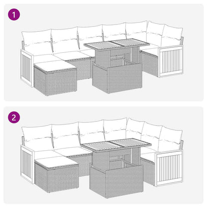 8-tlg. Garten-Sofagarnitur mit Kissen Grau Poly Rattan Akazie