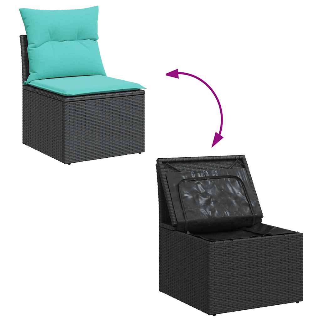 8-tlg. Garten-Sofagarnitur mit Kissen Grau Poly Rattan Akazie
