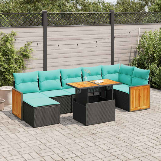 8-tlg. Garten-Sofagarnitur mit Kissen Grau Poly Rattan Akazie