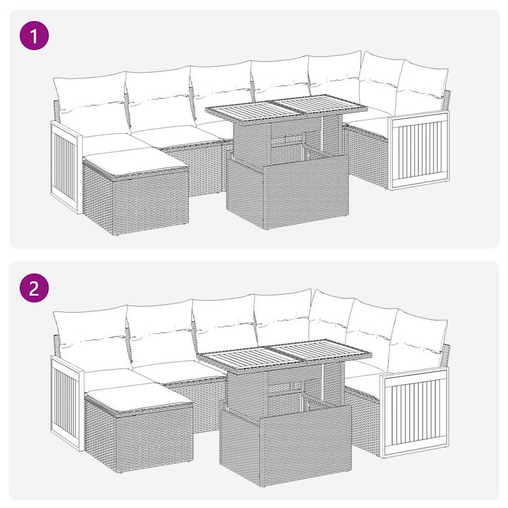 8-tlg. Garten-Sofagarnitur mit Kissen Beige Poly Rattan Akazie