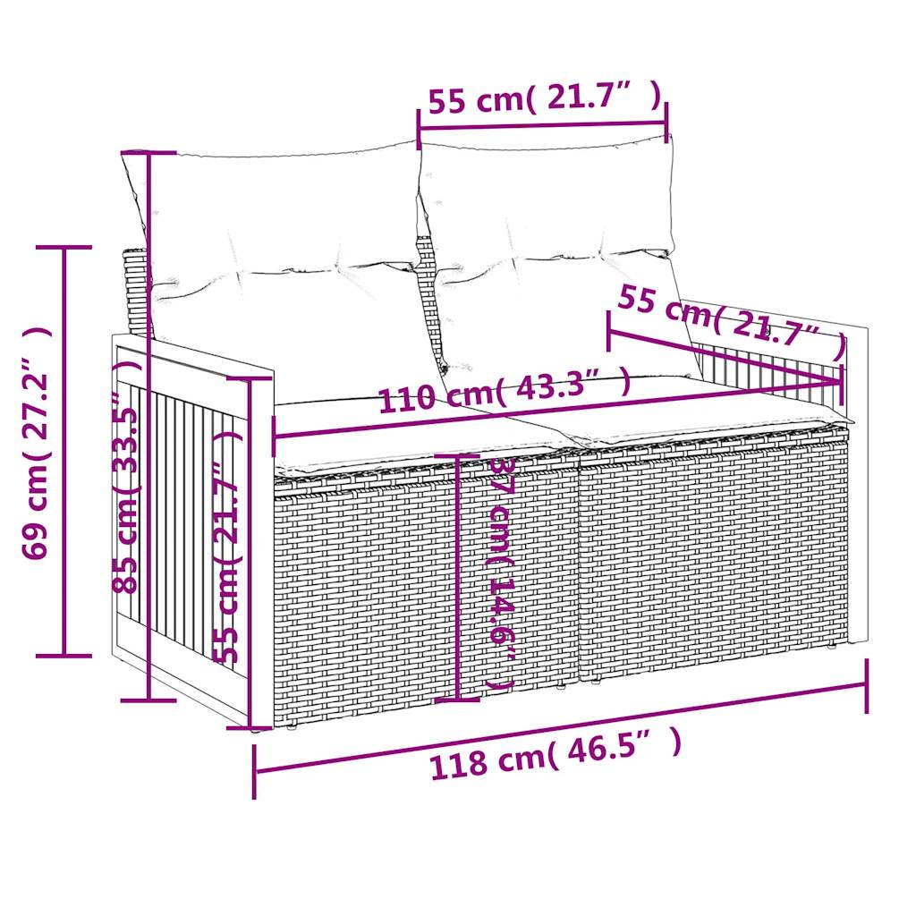 8-tlg. Garten-Sofagarnitur mit Kissen Beige Poly Rattan Akazie