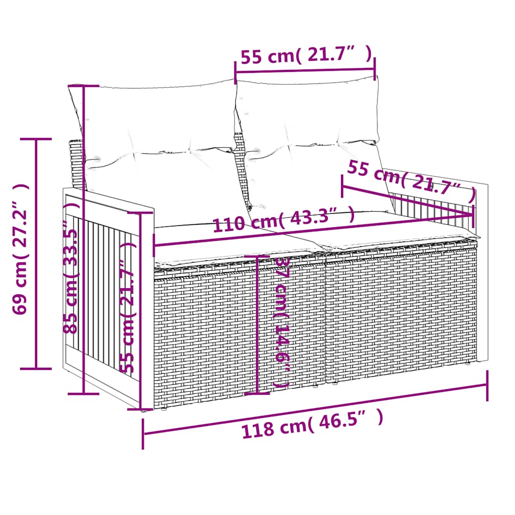 8-tlg. Garten-Sofagarnitur mit Kissen Grau Poly Rattan Akazie