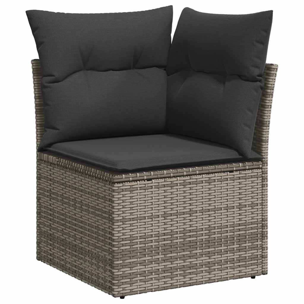 9-tlg. Garten-Sofagarnitur mit Kissen Grau Poly Rattan Akazie