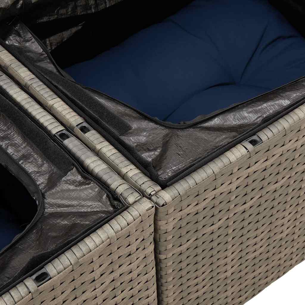 10-tlg. Garten-Sofagarnitur mit Kissen Grau Poly Rattan Akazie