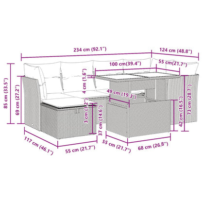 7-tlg. Garten-Sofagarnitur mit Kissen Grau Poly Rattan