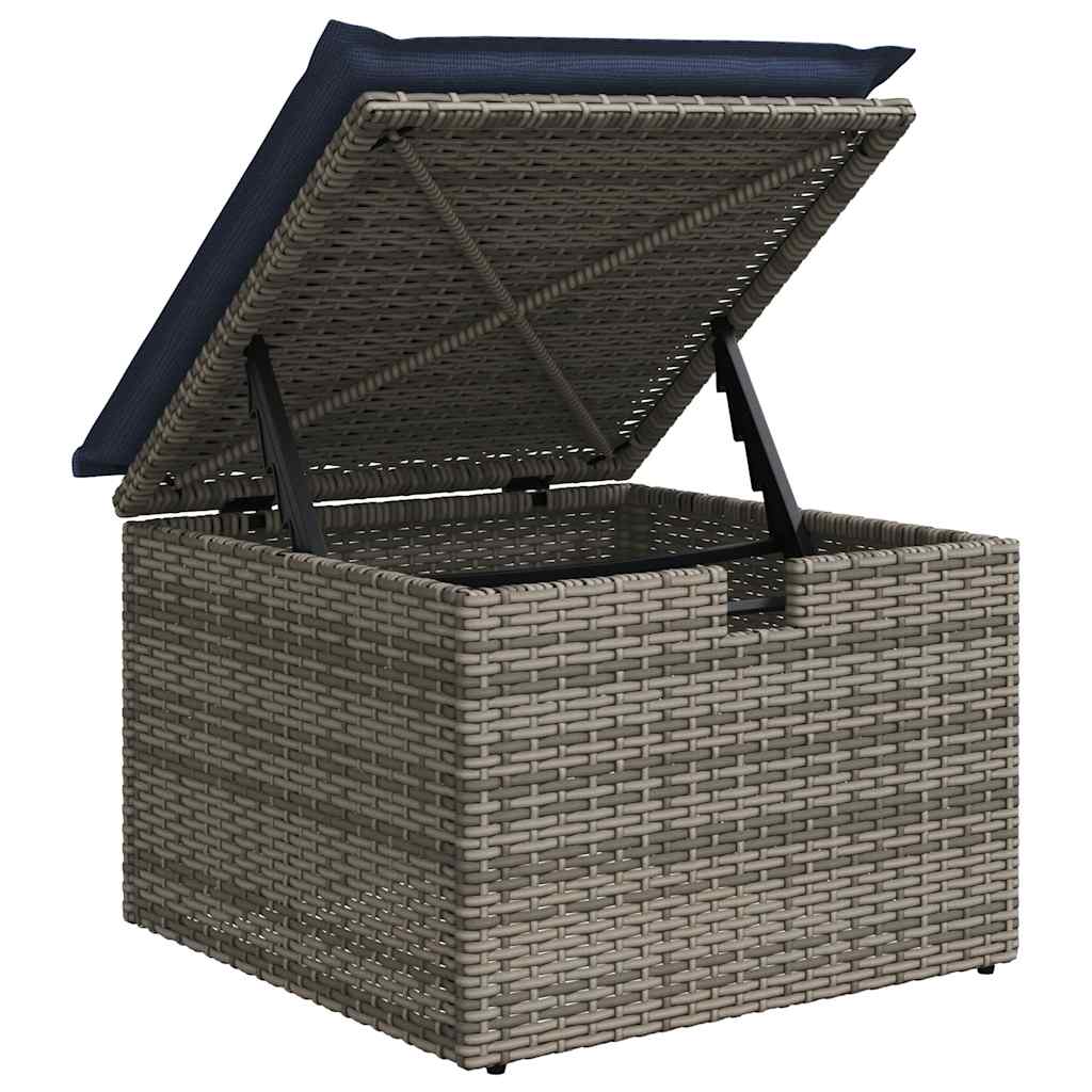 7-tlg. Garten-Sofagarnitur mit Kissen Grau Poly Rattan Akazie