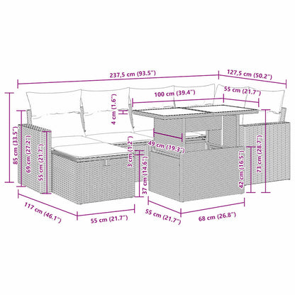 7-tlg. Garten-Sofagarnitur mit Kissen Beige Poly Rattan