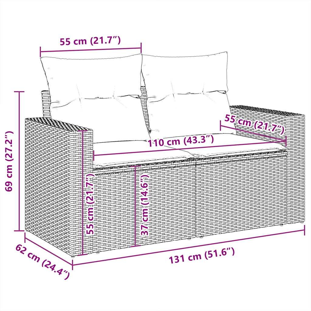 7-tlg. Garten-Sofagarnitur mit Kissen Beige Poly Rattan