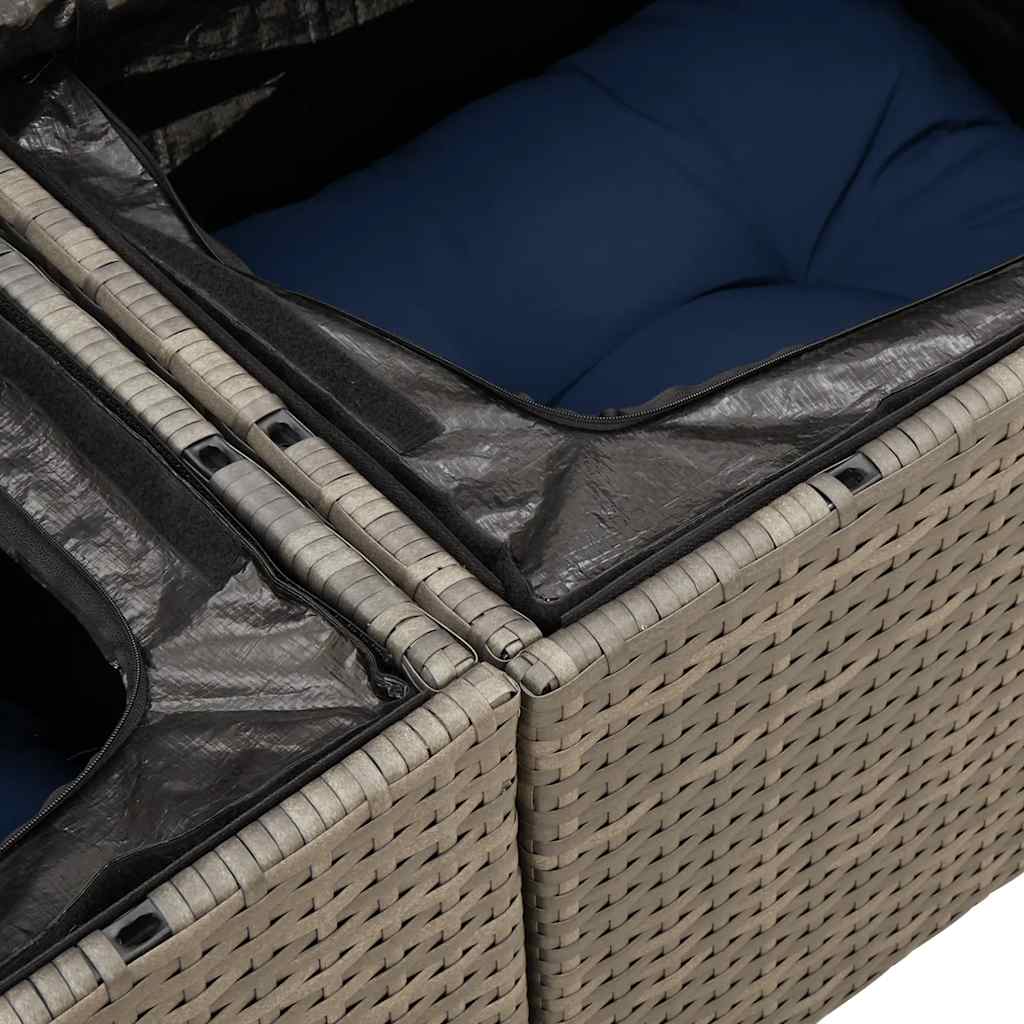 8-tlg. Garten-Sofagarnitur mit Kissen Grau Poly Rattan Akazie