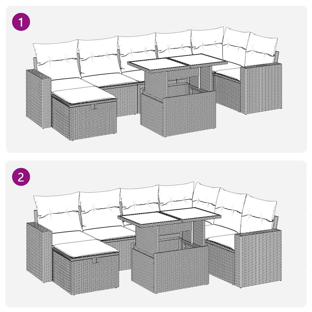 8-tlg. Garten-Sofagarnitur mit Kissen Braun Poly Rattan