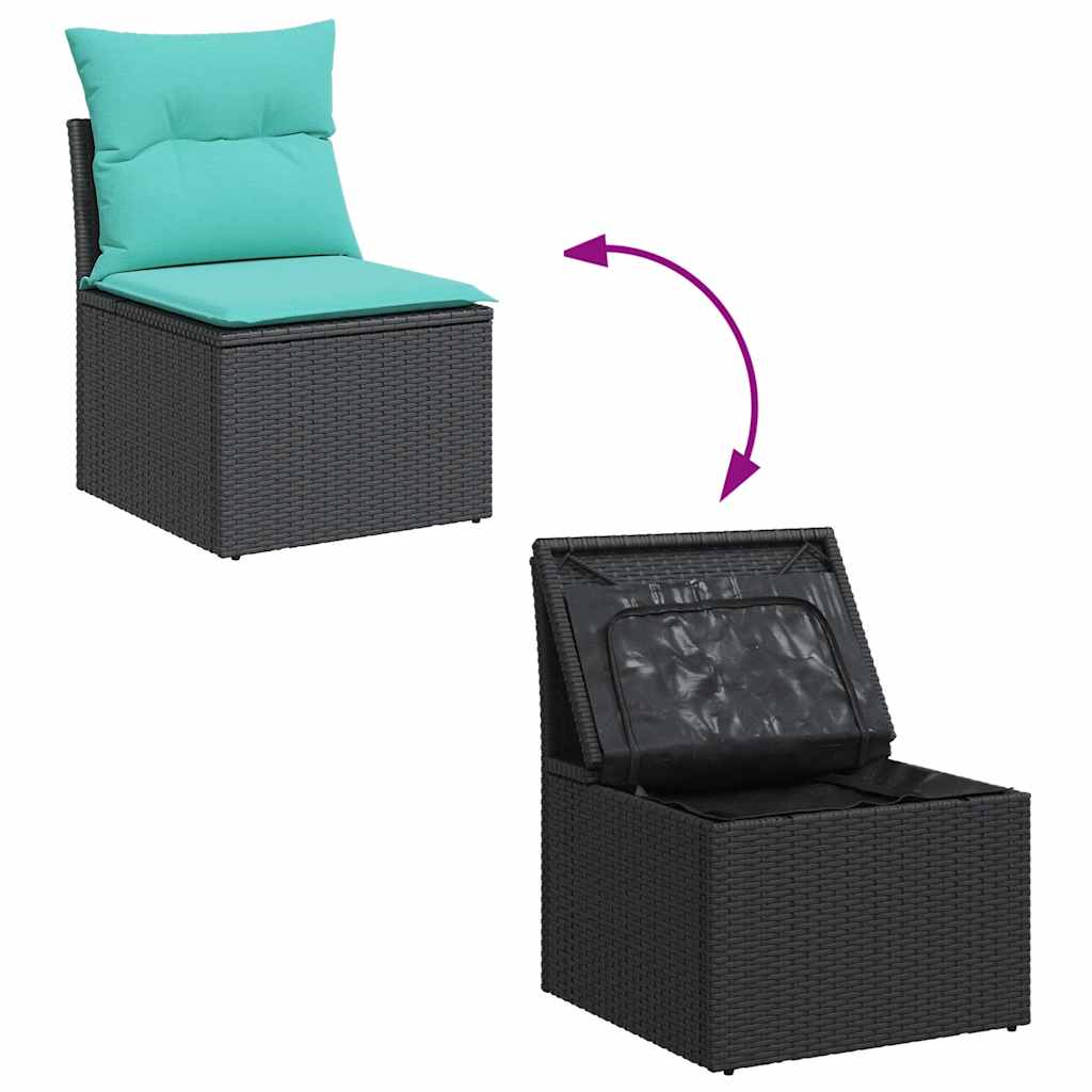 9-tlg. Garten-Sofagarnitur mit Kissen Grau Poly Rattan Akazie