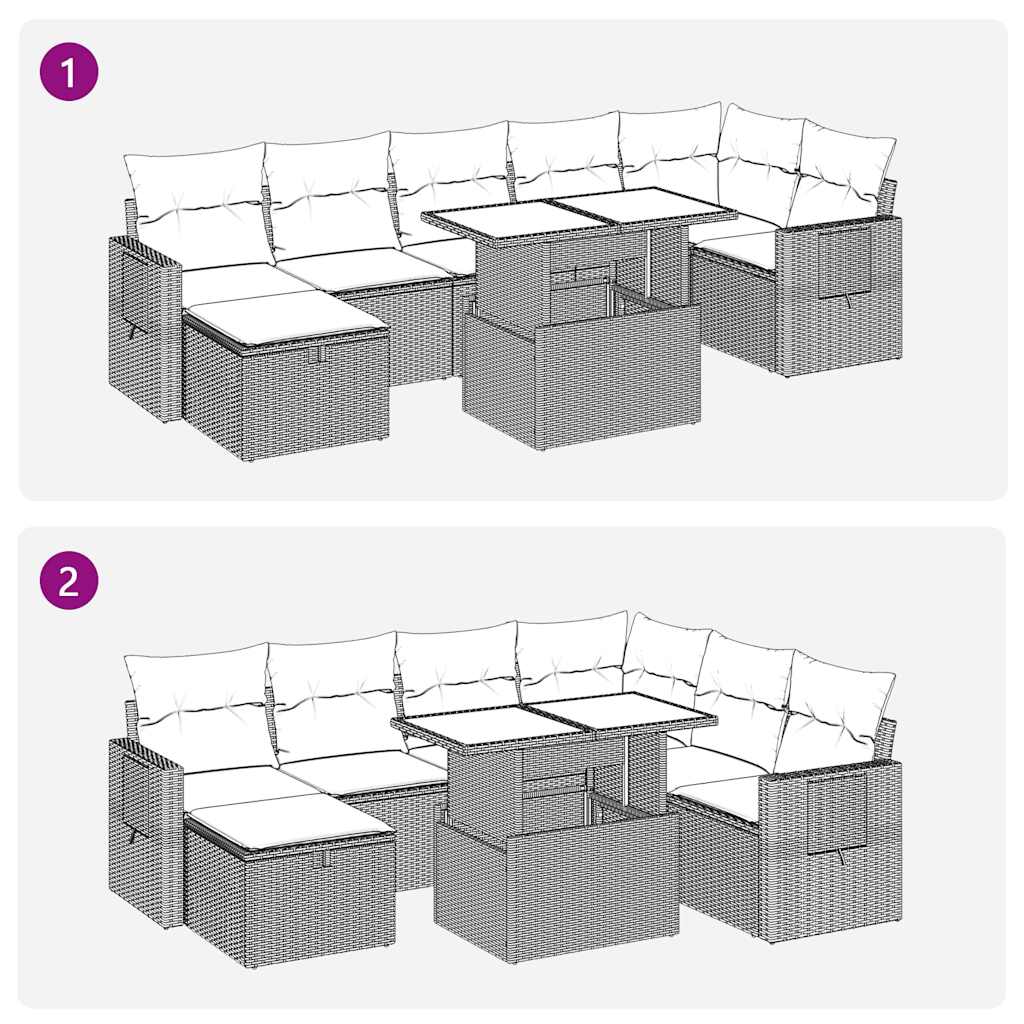 8-tlg. Garten-Sofagarnitur mit Kissen Schwarz Poly Rattan
