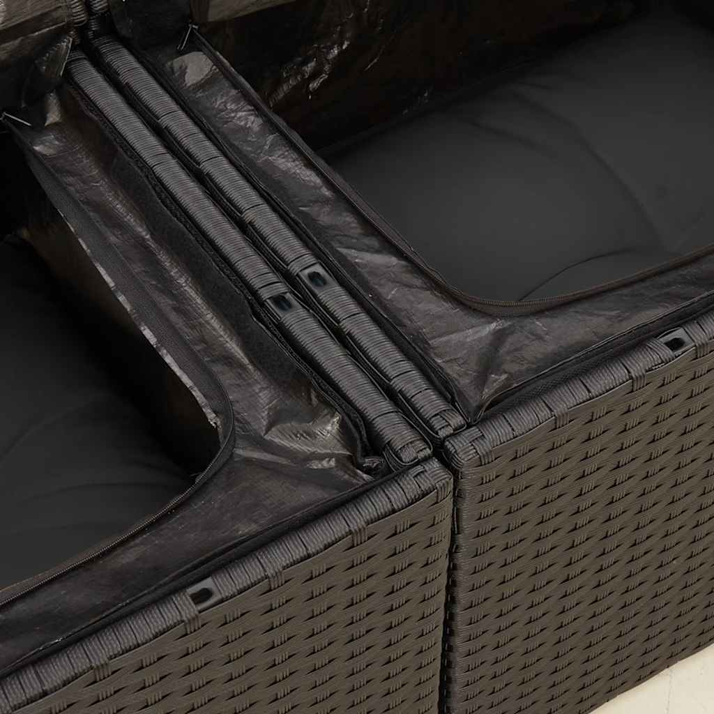 9-tlg. Garten-Sofagarnitur mit Kissen Schwarz Poly Rattan