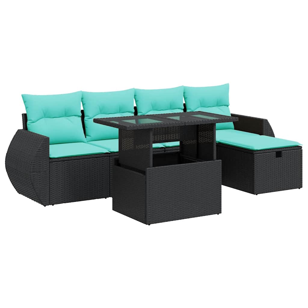 6-tlg. Garten-Sofagarnitur mit Kissen Grau Poly Rattan Akazie