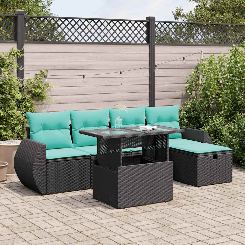 6-tlg. Garten-Sofagarnitur mit Kissen Grau Poly Rattan Akazie