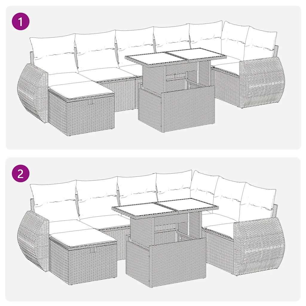 8-tlg. Garten-Sofagarnitur mit Kissen Schwarz Poly Rattan