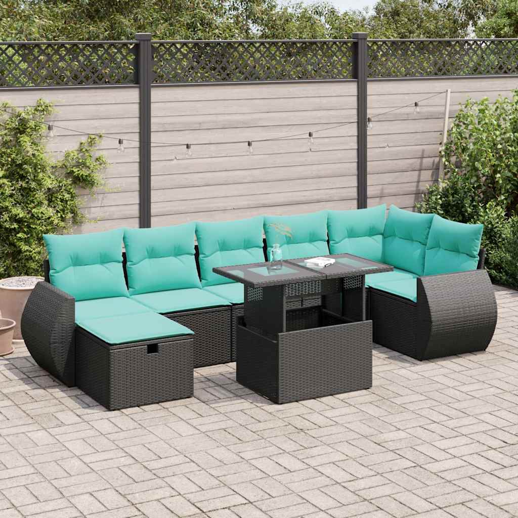 8-tlg. Garten-Sofagarnitur mit Kissen Grau Poly Rattan Akazie