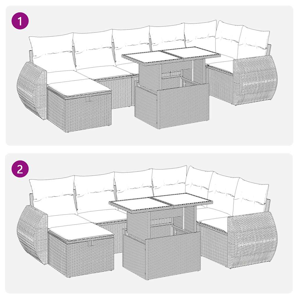 8-tlg. Garten-Sofagarnitur mit Kissen Grau Poly Rattan Akazie