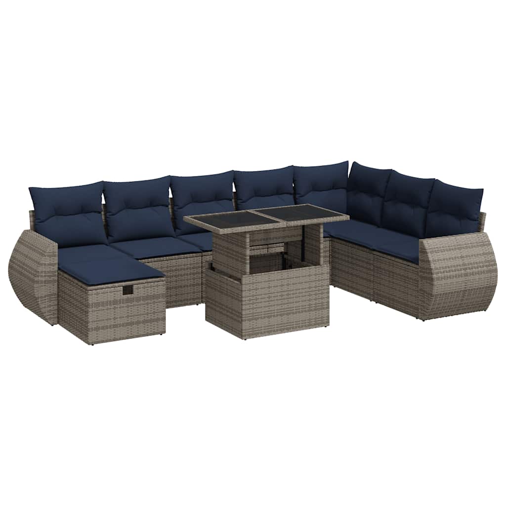 9-tlg. Garten-Sofagarnitur mit Kissen Braun Poly Rattan Akazie