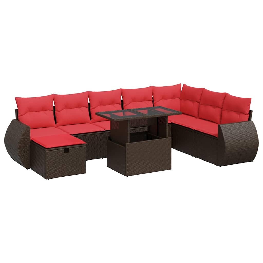 9-tlg. Garten-Sofagarnitur mit Kissen Schwarz Poly Rattan