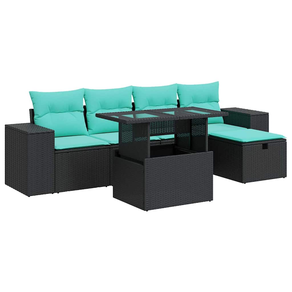 6-tlg. Garten-Sofagarnitur mit Kissen Grau Poly Rattan Akazie