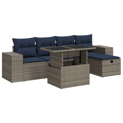 6-tlg. Garten-Sofagarnitur mit Kissen Braun Poly Rattan Akazie