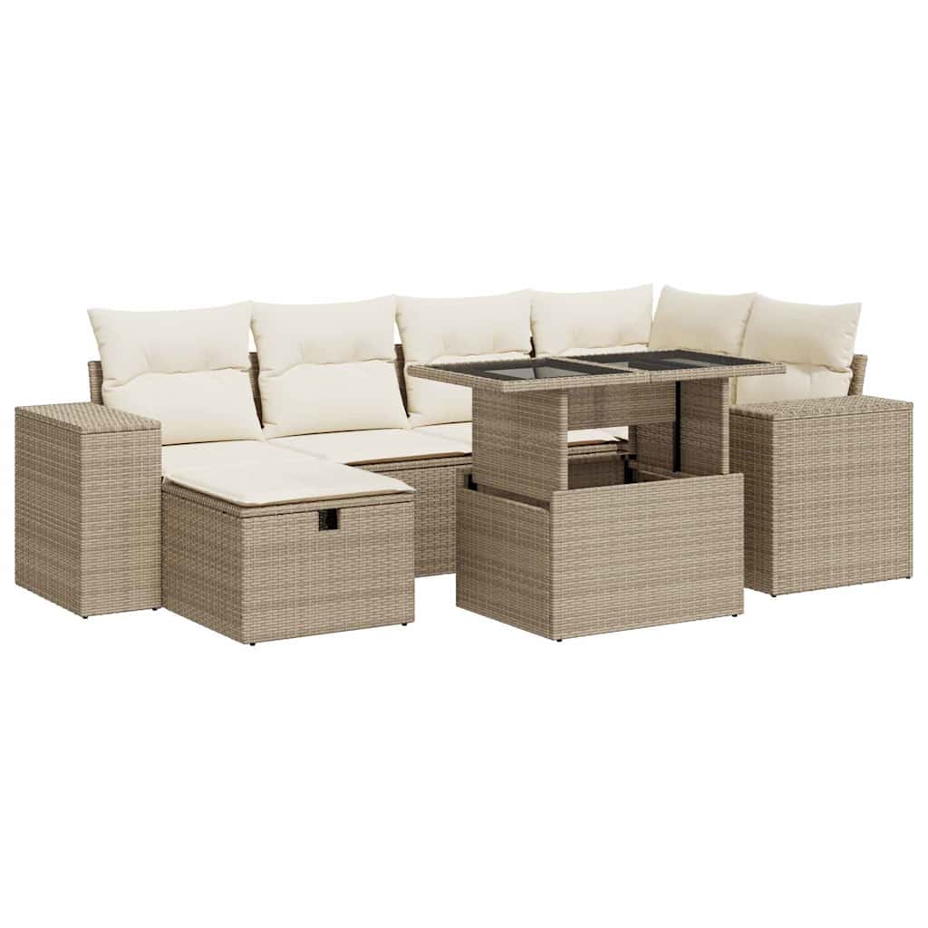 8-tlg. Garten-Sofagarnitur mit Kissen Beige Poly Rattan