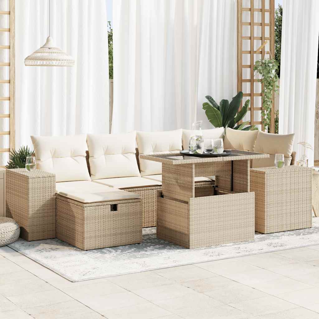 8-tlg. Garten-Sofagarnitur mit Kissen Beige Poly Rattan