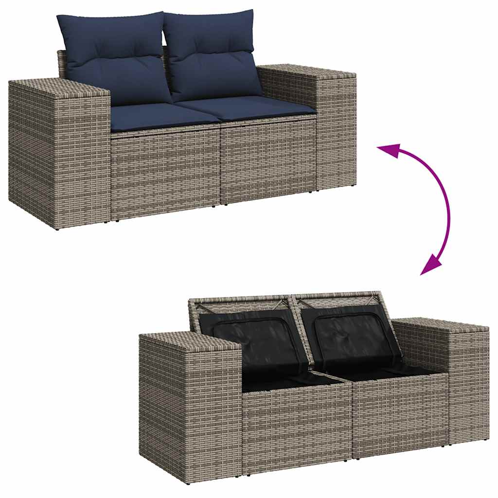 7-tlg. Garten-Sofagarnitur mit Kissen Braun Poly Rattan Akazie