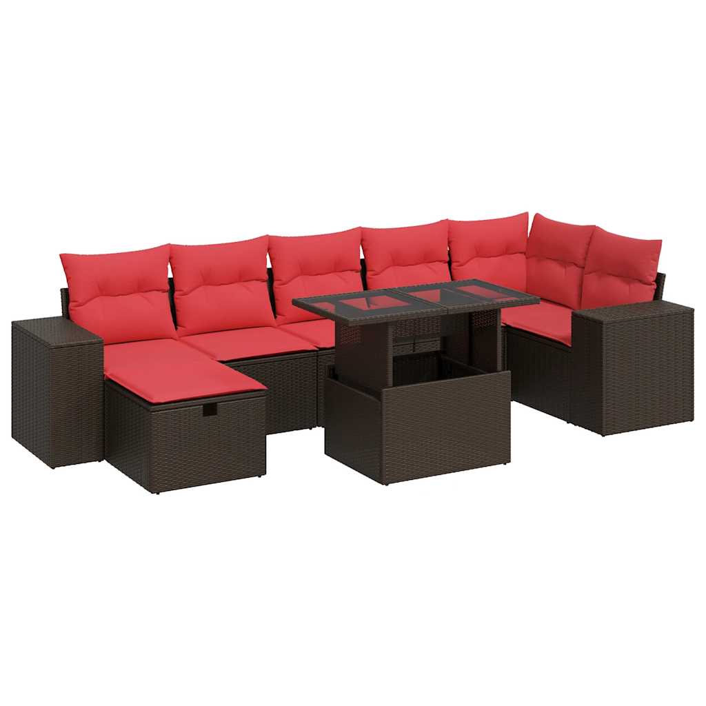 8-tlg. Garten-Sofagarnitur mit Kissen Schwarz Poly Rattan