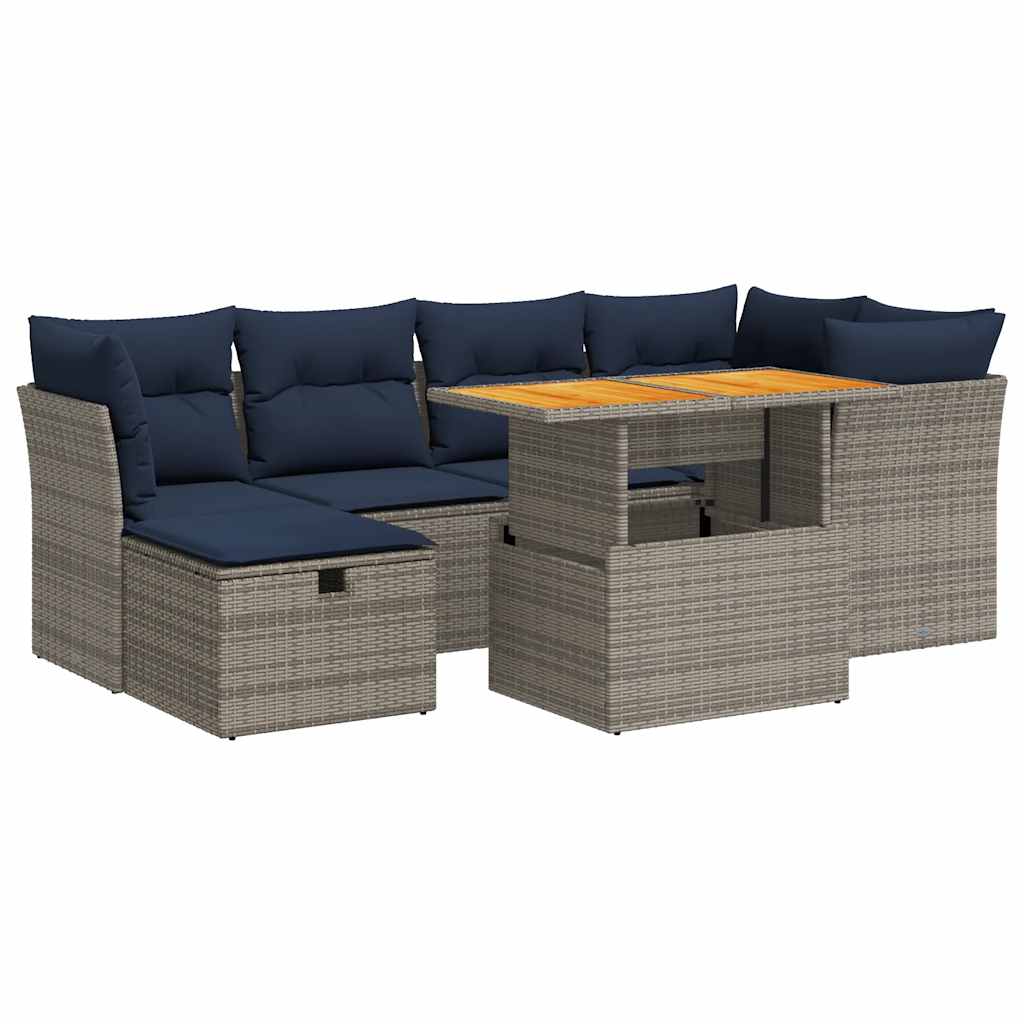 7-tlg. Garten-Sofagarnitur mit Kissen Schwarz Poly Rattan