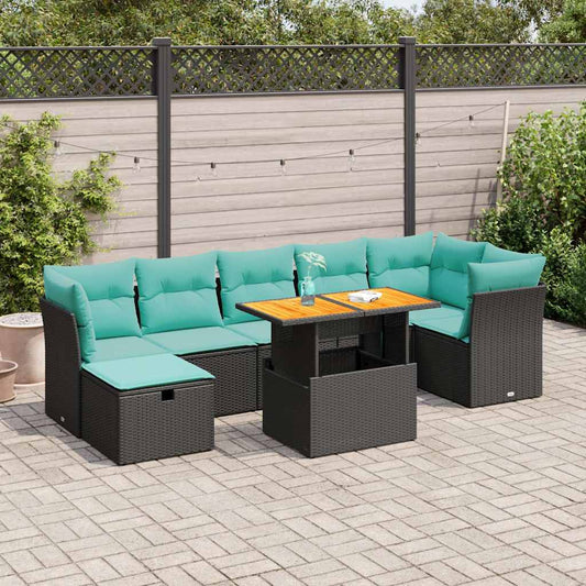 8-tlg. Garten-Sofagarnitur mit Kissen Grau Poly Rattan Akazie