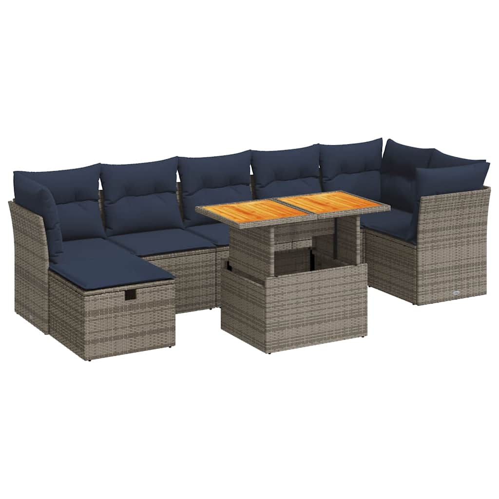 8-tlg. Garten-Sofagarnitur mit Kissen Braun Poly Rattan Akazie
