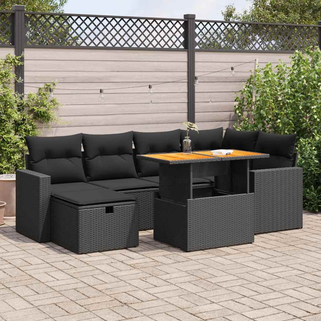 8-tlg. Garten-Sofagarnitur mit Kissen Schwarz Poly Rattan