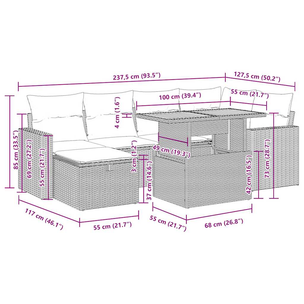 8-tlg. Garten-Sofagarnitur mit Kissen Beige Poly Rattan Akazie