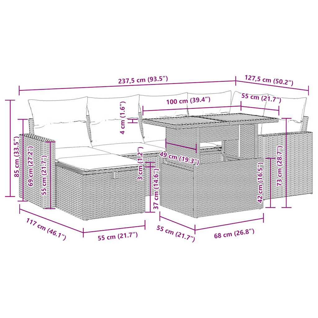 8-tlg. Garten-Sofagarnitur mit Kissen Beige Poly Rattan Akazie