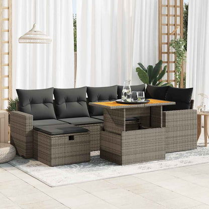 8-tlg. Garten-Sofagarnitur mit Kissen Grau Poly Rattan Akazie