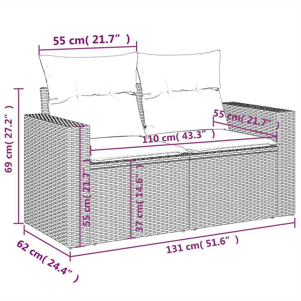 8-tlg. Garten-Sofagarnitur mit Kissen Grau Poly Rattan Akazie
