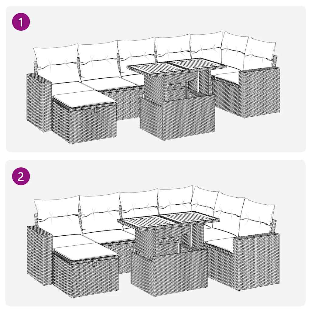 8-tlg. Garten-Sofagarnitur mit Kissen Grau Poly Rattan Akazie